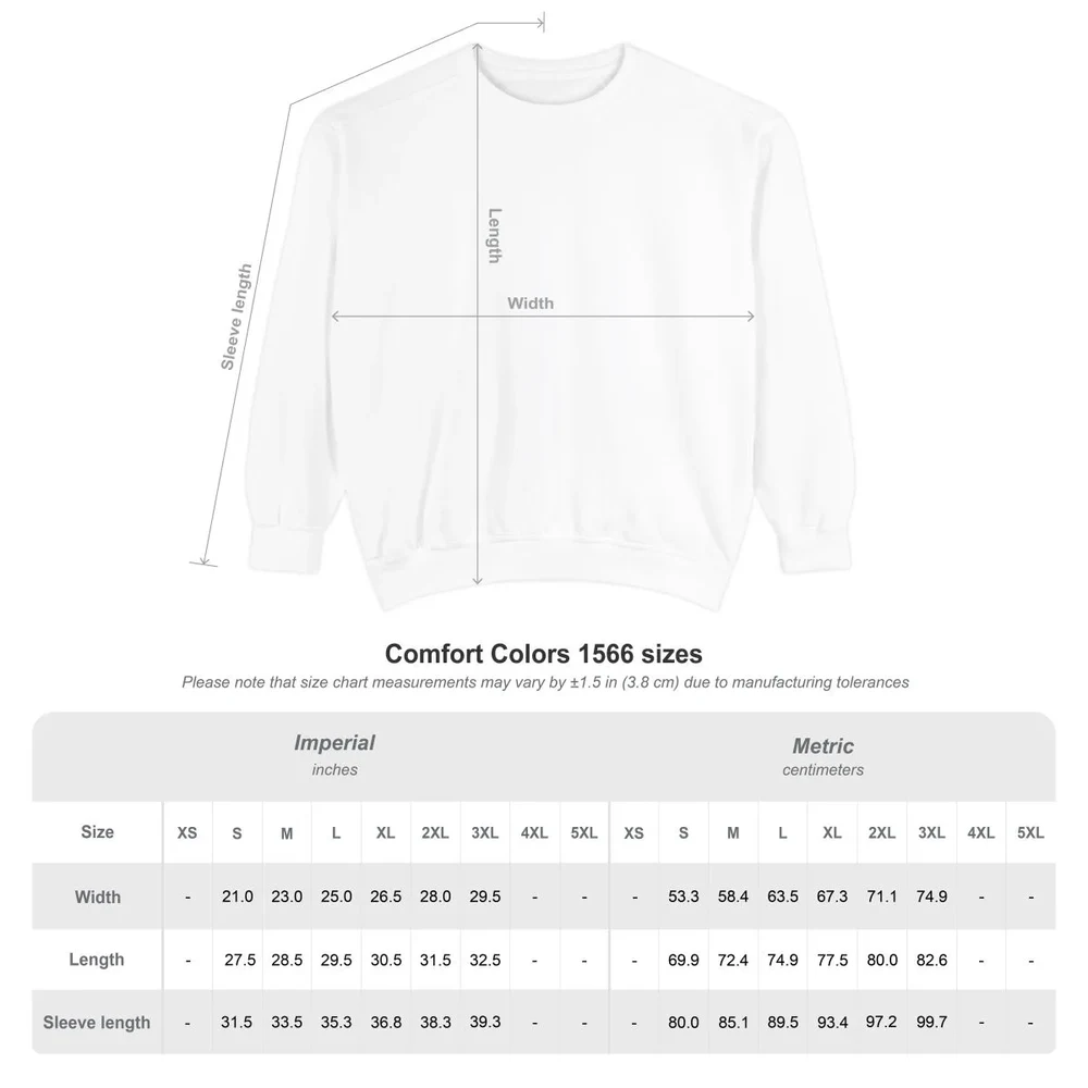 Duel 9/11 Sweatshirt, size chart